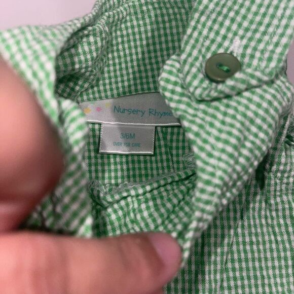 Nursery Rhyme Green & White Gingham Romper w/ Sail & Tug Boats - Sz 3/6 mths - Picture 3 of 6